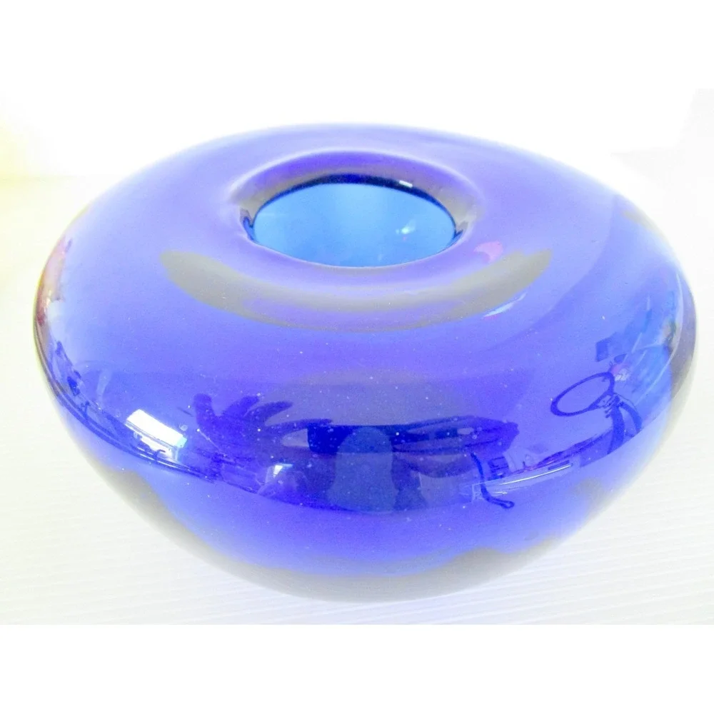 Vintage Cobalt Blue Vase Bowl MCM Hand Blown Art Glass Blenko?